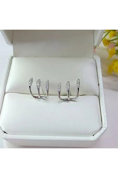 Choice Aeh70189-2 Silver Color Claws Stud Earrings With Shiny Crystal Stone Modern Design Fashion Versatile