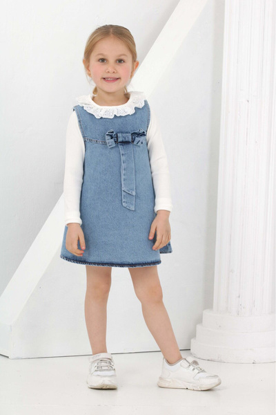 ANGELOS GIRLS Kız Çocuk 2'li Jean Elbise (Jean Elbise+Bady Sweat) 12180