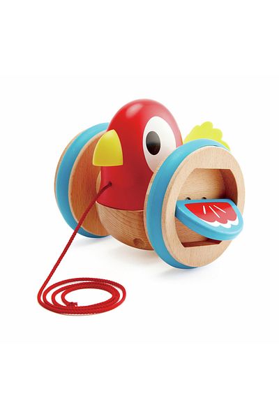 Hape Wooden Drawstring Rickshaw - My Walking Companion Parrot Toy