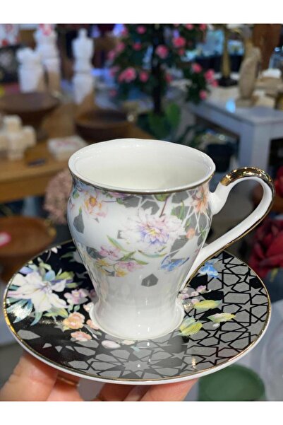 ÇIRPAN EV SİYAH ÇİÇEK DESENLİ 6 KİŞİLİK TÜRK KAHVESİ FİNCANI