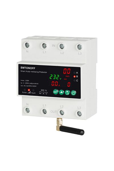 smartmcb 380V Tuya WiFi Three Phase 4P 100A Auto-Reclosing Over Under Voltage Protector Prepaid Meter Timer S