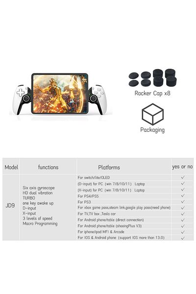 VILCORN WHITE D9 Android Gamepad Mobile Phone Stretching Game Controller for IOS PC Tablet Switch PS3/PS4 Du