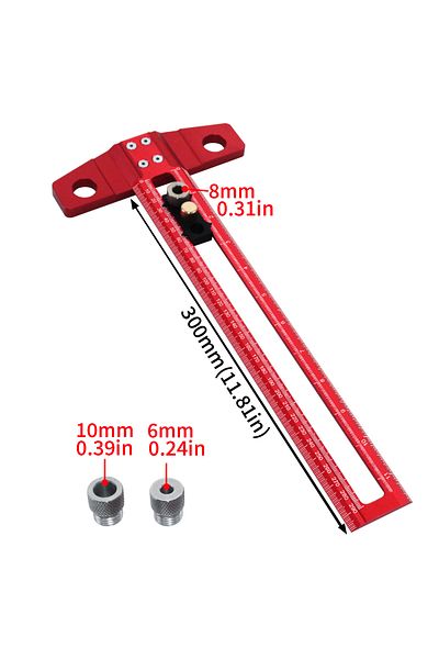 Choice TH-300MM Woodworking 2 in 1 Drilling Positioning Scoring Ruler Aluminum Scriber Marking T Square Dow