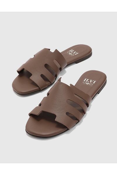 İLVİ Elista Genuine Leather Women's Brown Slippers