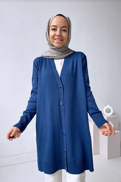 Ka Hijab Cardigan mercerizat cu nasturi albastru petrol