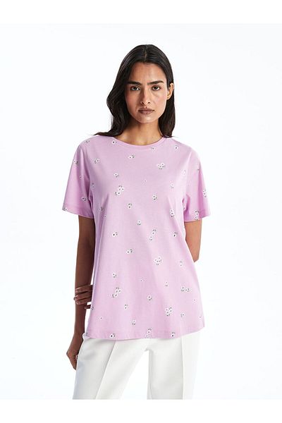 LC Waikiki Blue Crew Neck Printed Women's T-Shirt