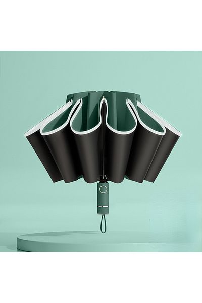 Choice Dark Green Fully Automatic Reverse Folding Umbrella with Windproof Reflective Stripe UV Umbrellas