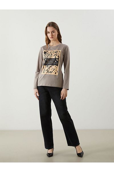 LC Waikiki Γυναικείο μπλουζάκι με στάμπα LCW Crew Neck