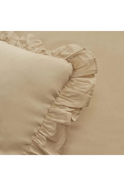 Karaca Home Pure Ruffle 100% Baumwolle Doppel Bettbezug Set Ecru