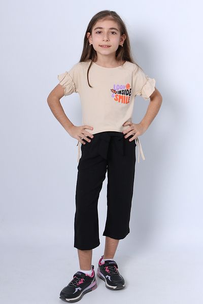 HÇM Girl's Double Set - Back Printed Tasseled Sleeves and F � Firli F20
