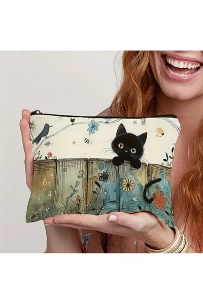 esdekor Style Cat Do Not Fade Canvas Fashion Cosmetic Bag 1Pcs