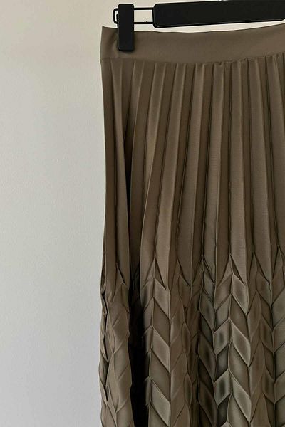 Ka Hijab Self Patterned Pleated Skirt - Khaki