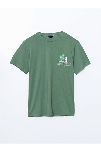 LC Waikiki Ανδρικό μπλουζάκι LCW Crew με κοντό μανίκι με εμπριμέ χτενισμένο βαμβάκι