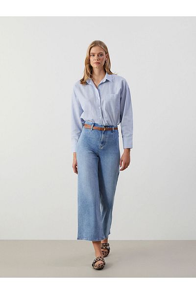 LC Waikiki New Season Wideleg Women's Jean Trousers with Belt - S59196Z8