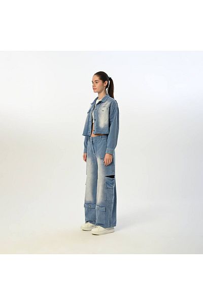 LOCO 09-15 ANI PANTALONI GABARDINA BOCANĂ FETE - ALBASTRU