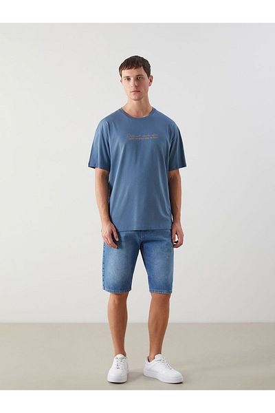LC Waikiki New Season Crew Neck Κοντό μανίκι εμπριμέ χτενισμένο βαμβακερό ανδρικό Tisort - S5K471Z8