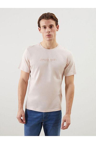 LC Waikiki Νέα σεζόν Crew Neck κοντομάνικο εμπριμέ χτενισμένο βαμβακερό ανδρικό μπλουζάκι - S5II65Z8