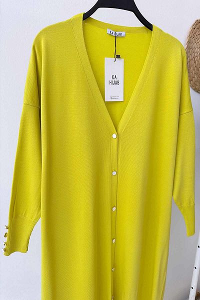 Ka Hijab Cardigan mercerizat cu nasturi marime maxi - verde ulei