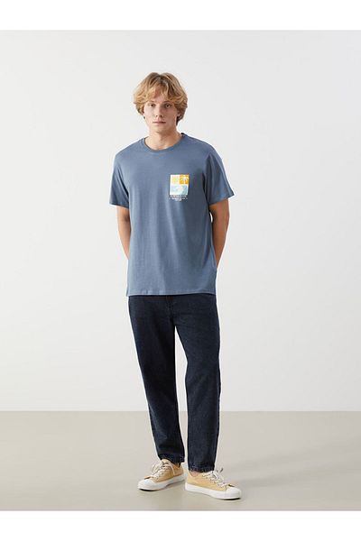 LC Waikiki Tricou pentru bărbați din bumbac pieptănat cu mânecă scurtă cu decolteu LCW