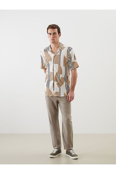 LC Waikiki Beige Regular Fit Short Sleeve Print Men's Shirt