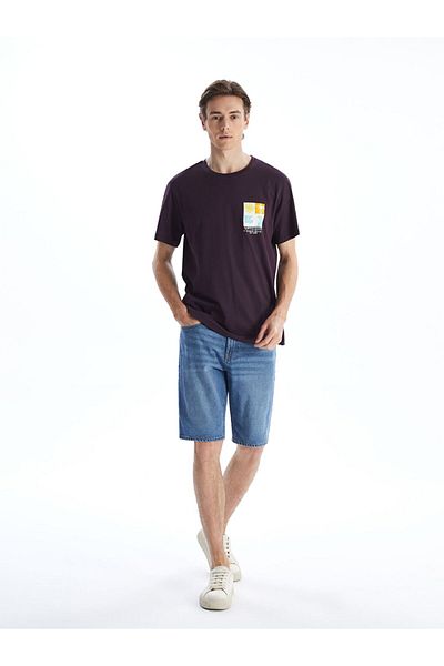 LC Waikiki LCW Herren-T-Shirt mit Rundhalsausschnitt, kurzärmlig, bedruckt, gekämmte Baumwolle