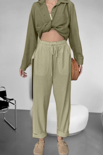 BİRBEYSTORE Linen Trousers Hambez Bottom Tracksuit Comfortable Fit Large Size Raw Cloth Unisex Relaxed