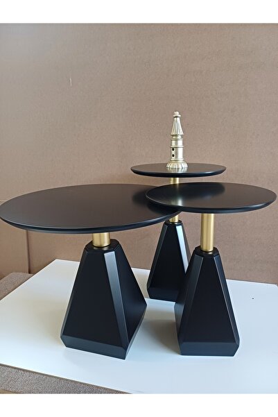 Gold Design ZİRVE  2+1 siyah-gold komb. Set.  2 yan ve 1 büyük orta sehpa
