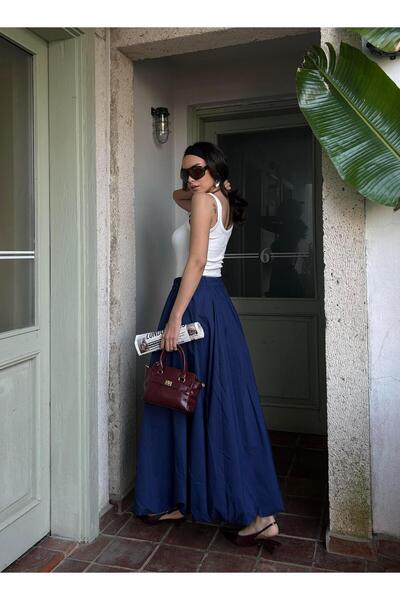 minaaise Жіноча темно-синя еластична спідниця-балон з довгою підкладкою 29004