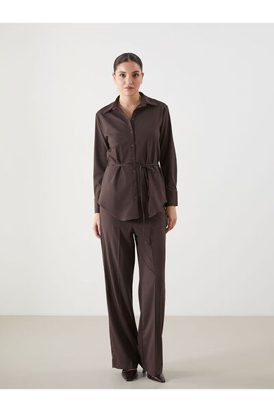 LC Waikiki Lcwaikiki Classic Brown Elastic Waist Wide Leg Women's Trousers