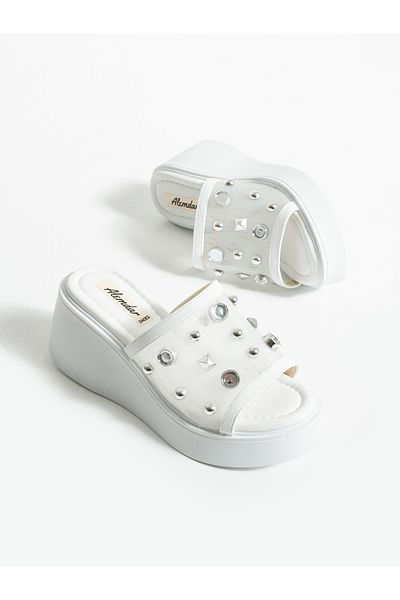 ALEMDAR AYAKKABI Γυναικείες παντόφλες LOOP White Mesh