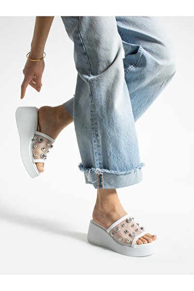 ALEMDAR AYAKKABI Loop White Mesh Women's Slippers