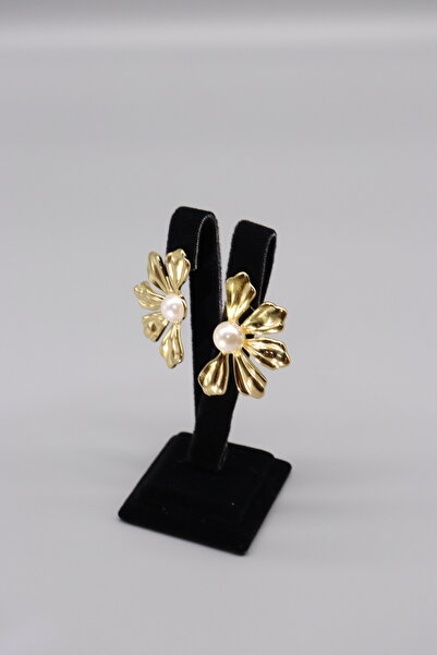 HFKY İncili Büyük Çiçek Küpe. Papatya Çelik Küpe