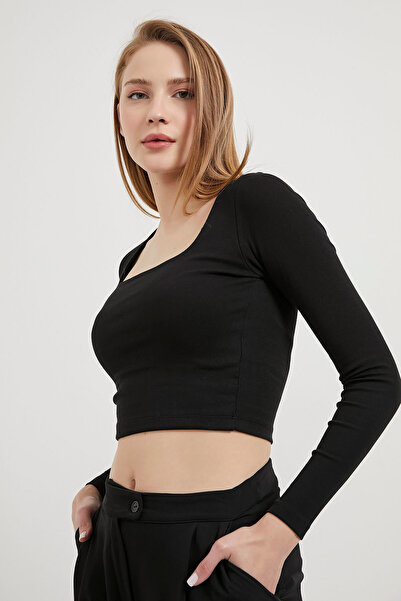 Arma Life Body de bază pentru femei, cu guler pătrat, cu mânecă lungă, negru
