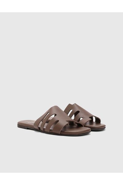 İLVİ Elista Genuine Leather Women's Brown Slippers