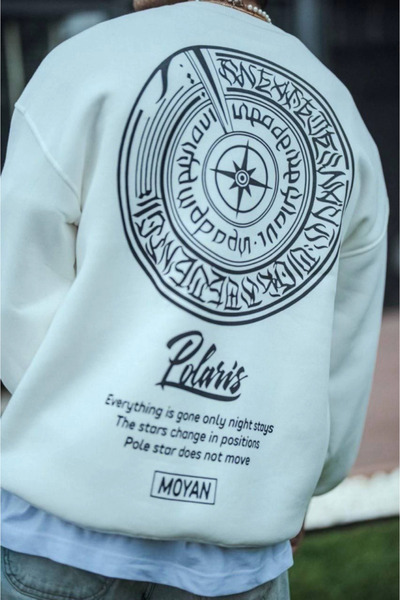 Store Mottisfashion Зимовий велосипедний комір Світшот з принтом спереду і ззаду - Білий