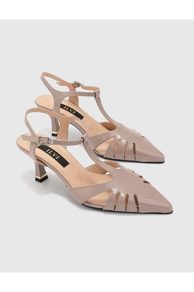 İLVİ Dalila Genuine Patent Leather Women's Mink Heeled Sandals