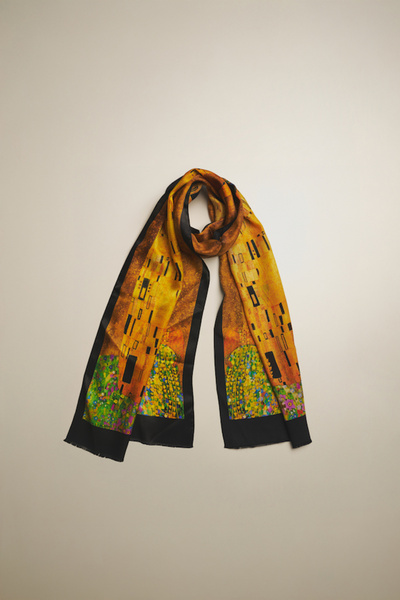 silqoora %100 Ipek Şal Fular (45X165 CM) - Gustav Klimt (THE KİSS)