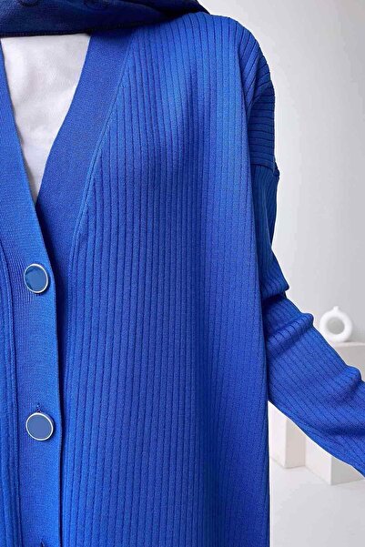 Ka Hijab Синя кофта з ґудзиками та мереживом