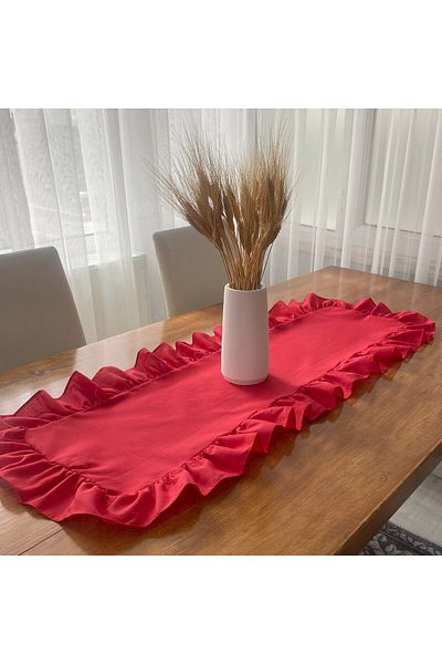 abidehanım Rufle Runner Natural Red Vintage 40X110 cm