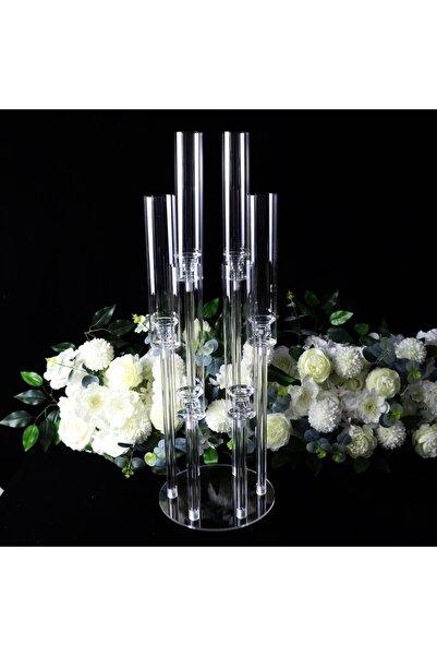 Choice شمعدان بدون LED قطعة واحدة، 6 أذرع، حامل شموع أكريليك شفاف، ديكور لحفلات الزفاف وتزيين الطاولات.