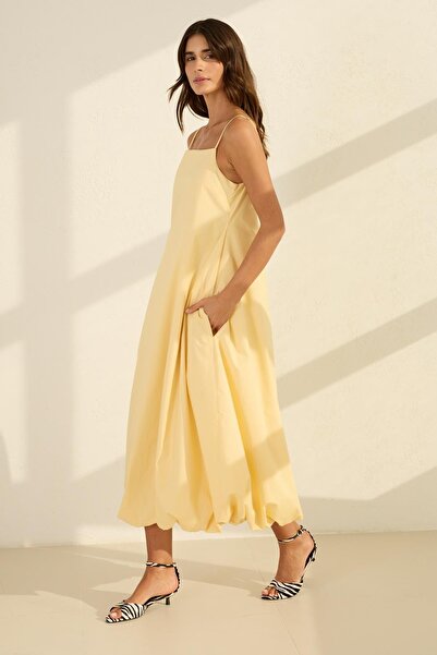 Setre Butter Yellow Cotton Rope Strap Relaxed Cut Balloon Dress