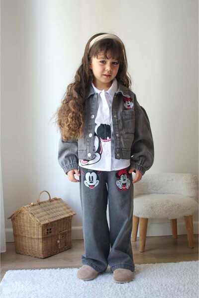 MİNİKO KİDS DEVOJČIČINA KOMPLET SA VEZENOM MINNIE MAJICOM I TRAPER JAKNOM OD ...