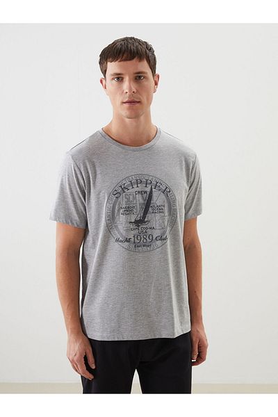 LC Waikiki New Season Crew Neck Κοντό μανίκι εμπριμέ χτενισμένο βαμβακερό ανδρικό Tisort - S5I575Z8