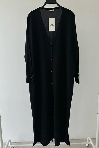 Ka Hijab Mercerizovaný cardigan s maxi délkou na knoflíky - černý