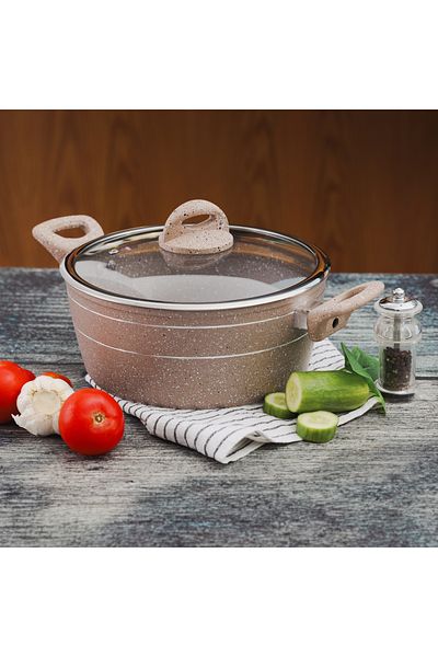 ROYALFORD 24cm Smart Granite Series Casserole with Glass Lid RF9468BGE