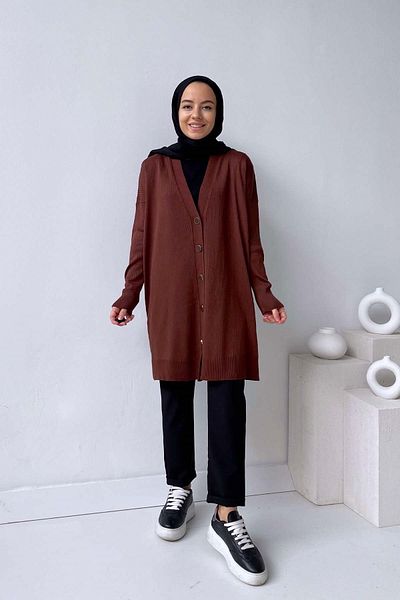 Ka Hijab Ζακέτα Mercerized με ραβδώσεις - Καφέ