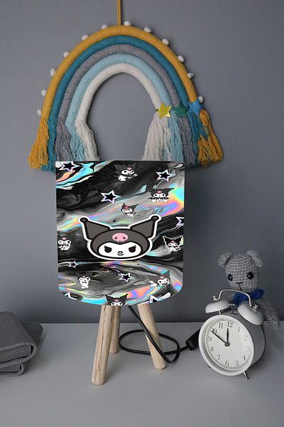 BelezaHome Black Gray Kuromi Themed Children's Room Lampshade Table Lamp
