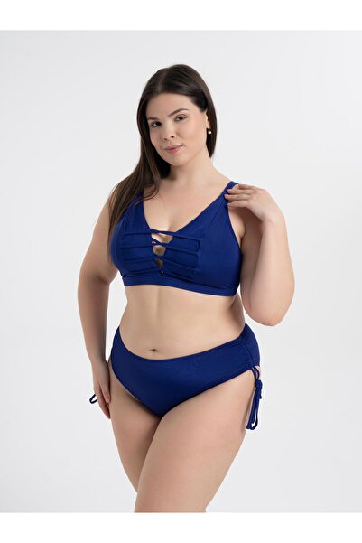 AQUAVİVA Aquaviva Kadın Lacivert Büyük Beden Venezıa Toparlayıcı Çapraz Ipli Dekolte Bikini Takımı