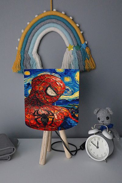 BelezaHome Blue Red Spiderman Themed Children's Room Lampshade Table Lamp