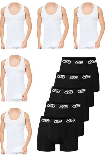 Akpınar Çamaşırları Set 10 bucăți pentru atlet și boxer pentru bărbați Pachet economic Set sportiv și boxer 5 sportiv 5 boxeri